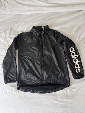 Adidas black windbreaker jacket size M athletic lightweight zip up